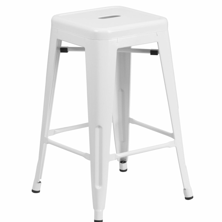 More FLASH | Commercial Grade 24" High Backless Metal Indoor-Outdoor Counter Height Stool With Square Seat