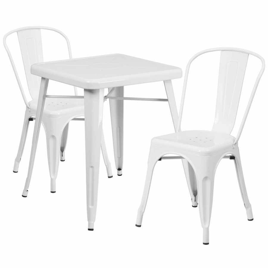 More FLASH | Commercial Grade 23.75" Square Metal Indoor-Outdoor Table Set With 2 Stack Chairs