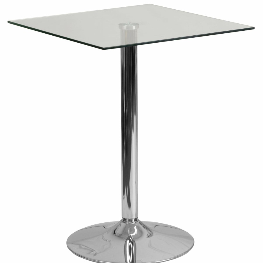 More FLASH | 23.75'' Square Glass Table With 30''H Chrome Base