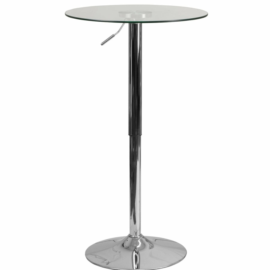 More FLASH | 23.5'' Round Adjustable Height Glass Table (Adjustable Range 33.5'' - 41'')