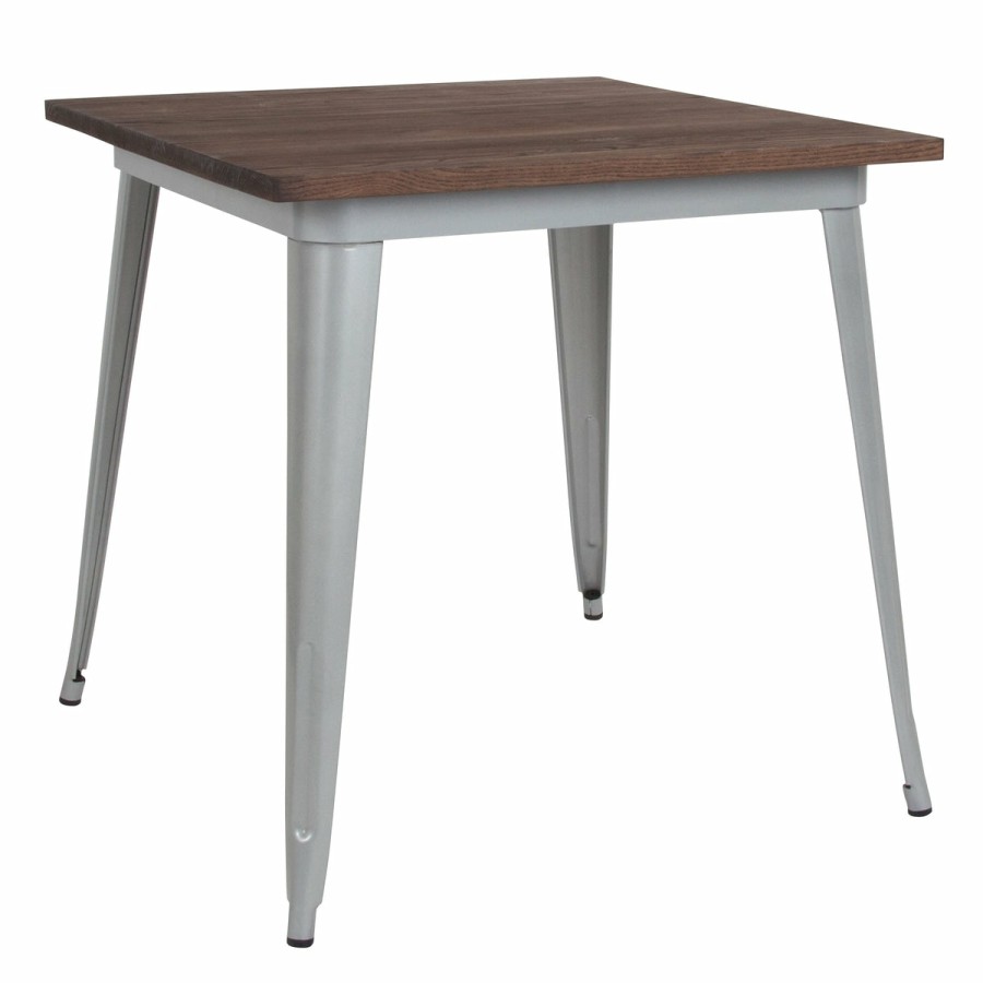 More FLASH | 31.5" Square Metal Indoor Table With Rustic Wood Top