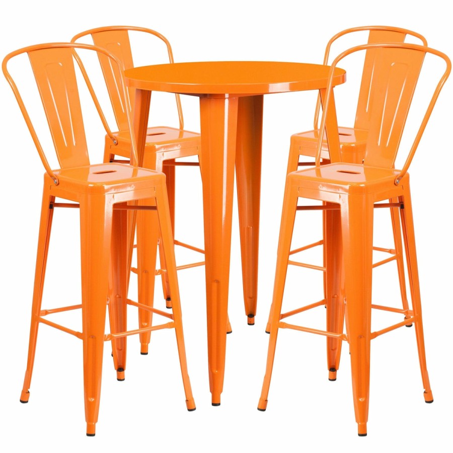 More FLASH | Commercial Grade 30" Round Metal Indoor-Outdoor Bar Table Set With 4 Cafe Stools