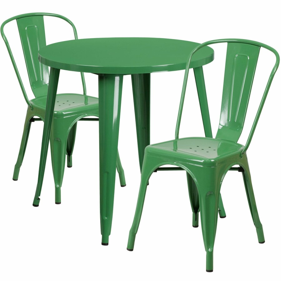 More FLASH | Commercial Grade 30" Round Metal Indoor-Outdoor Table Set With 2 Cafe Chairs