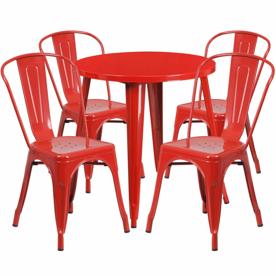 More FLASH | Commercial Grade 30" Round Metal Indoor-Outdoor Table Set With 4 Cafe Chairs