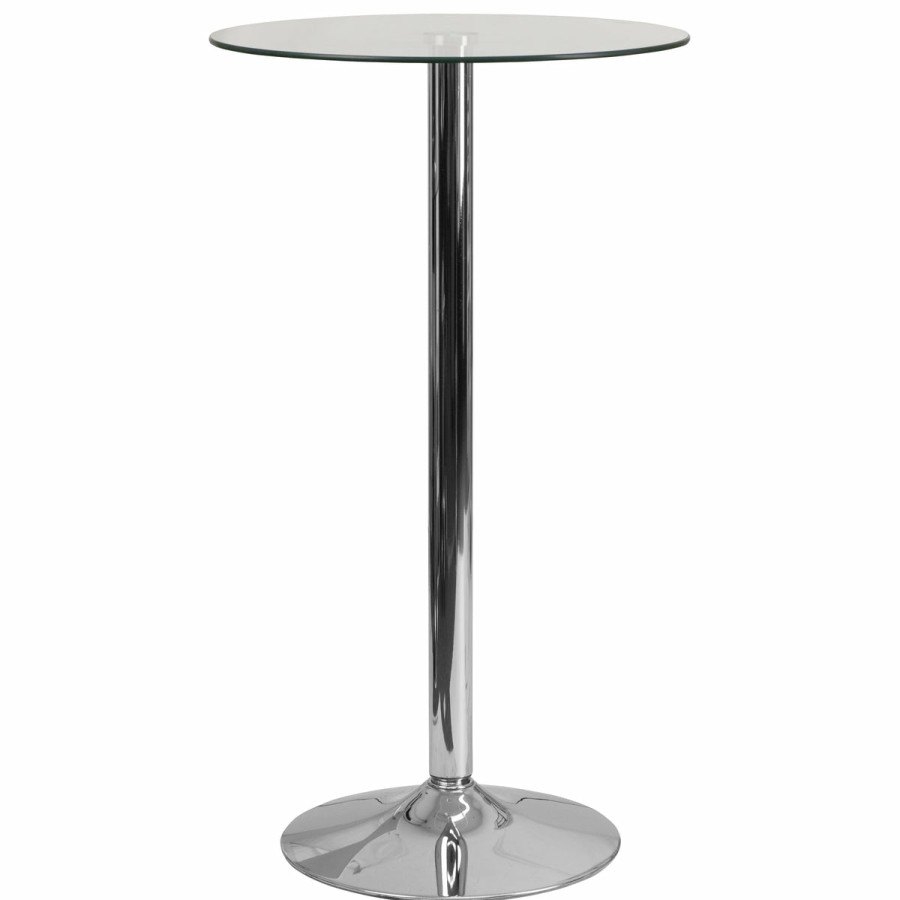 More FLASH | 23.5'' Round Glass Table With 35.5''H Chrome Base