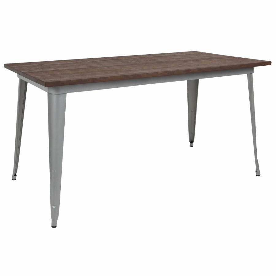 More FLASH | 30.25" X 60" Rectangular Metal Indoor Table With Rustic Wood Top