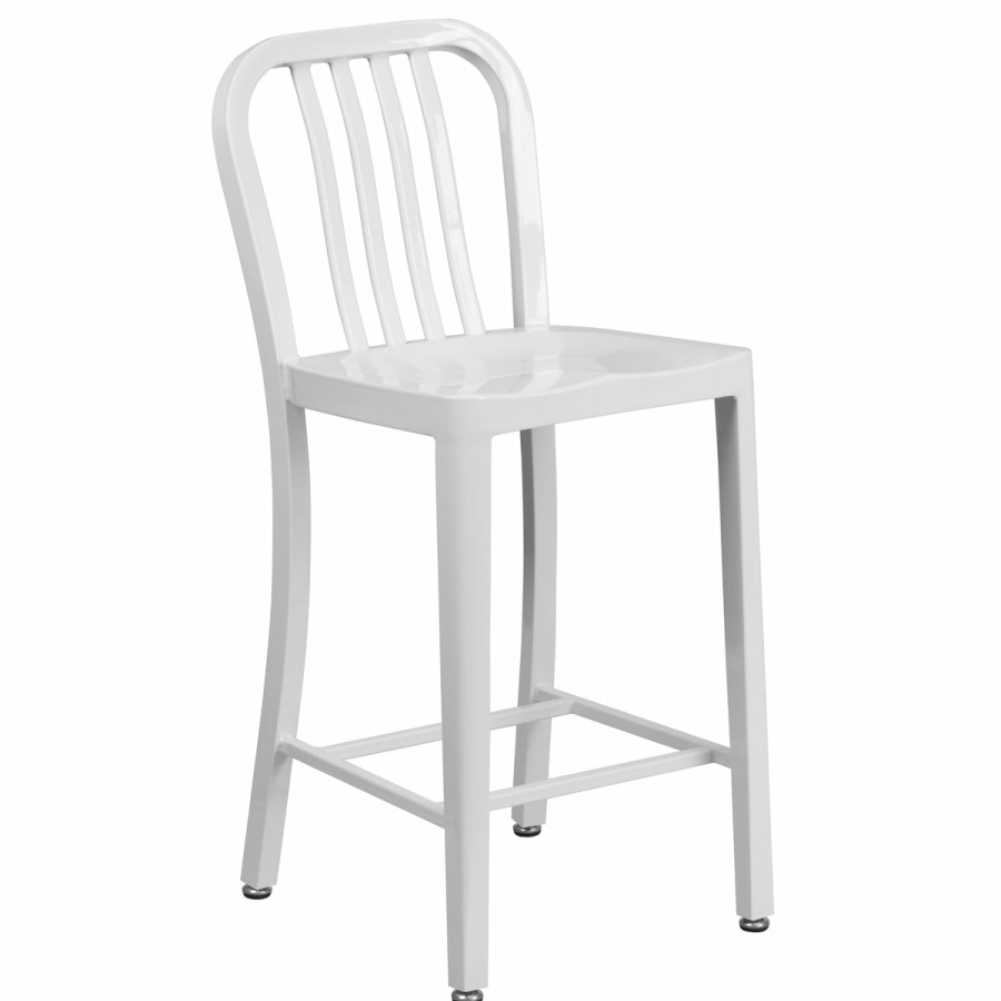 More FLASH | Commercial Grade 24" High Metal Indoor-Outdoor Counter Height Stool With Vertical Slat Back