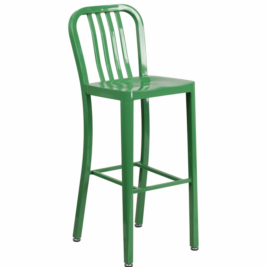 More FLASH | Commercial Grade 30" High Metal Indoor-Outdoor Barstool With Vertical Slat Back