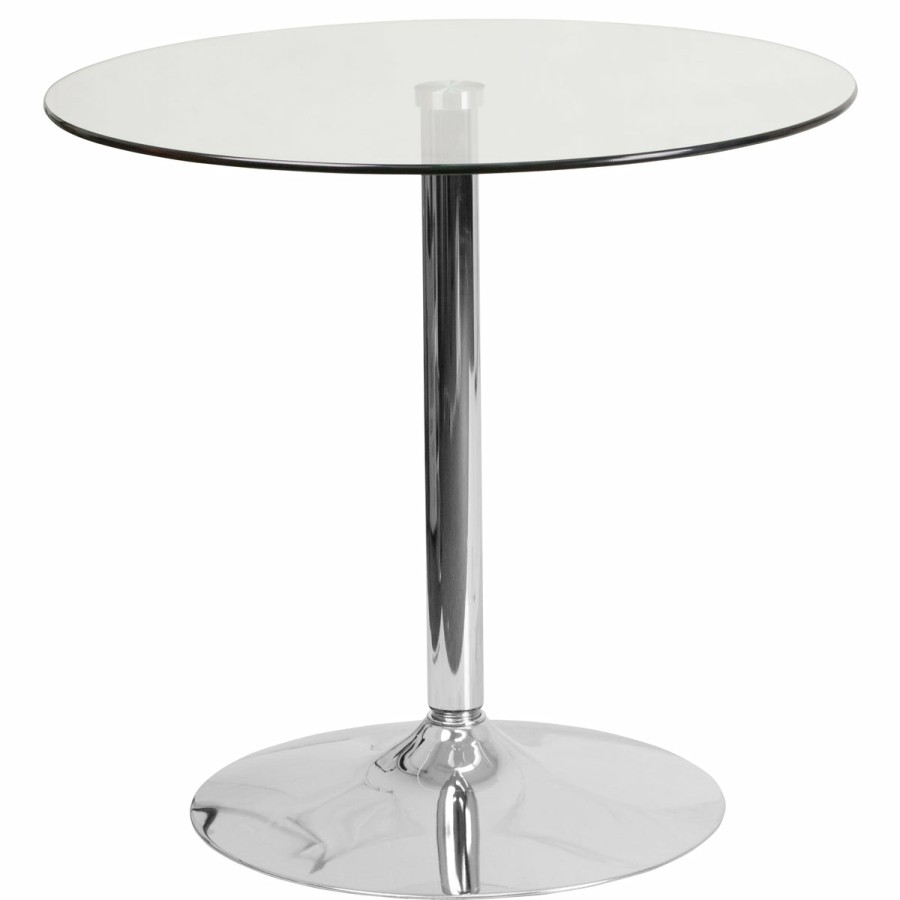 More FLASH | 31.5'' Round Glass Table With 29''H Chrome Base