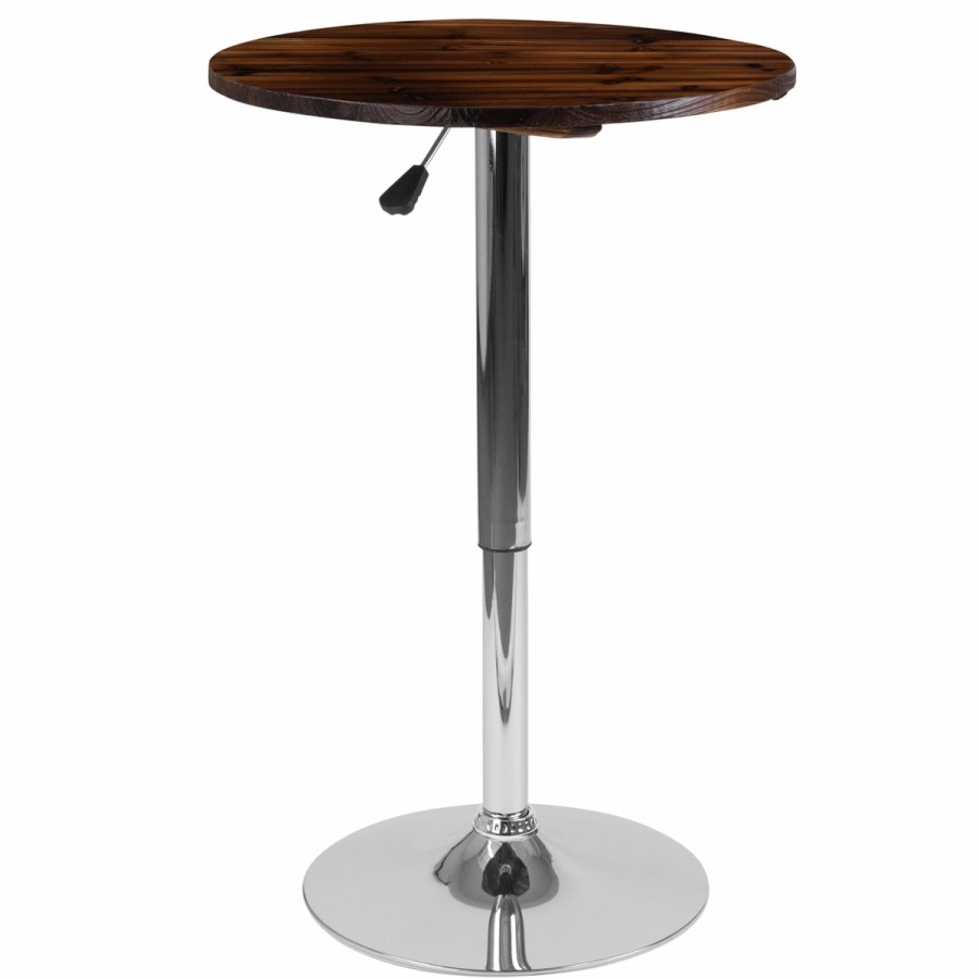 More FLASH | 23.5'' Round Adjustable Height Wood Table (Adjustable Range 26.25'' - 35.5'')