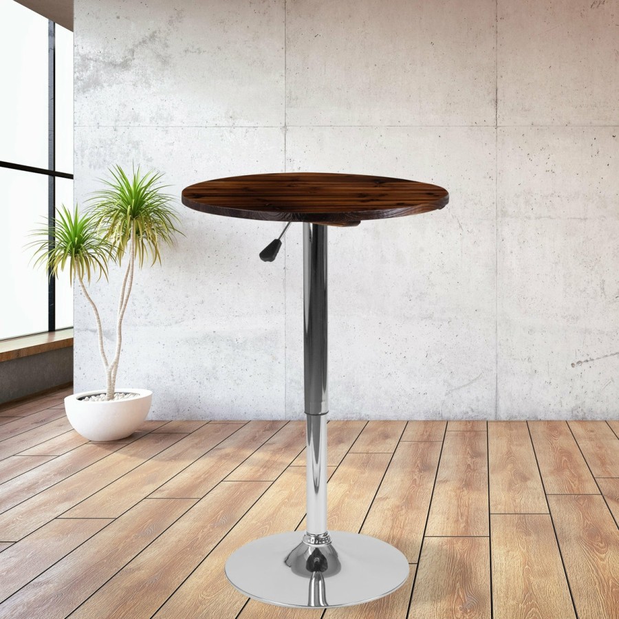 More FLASH | 23.5'' Round Adjustable Height Wood Table (Adjustable Range 26.25'' - 35.5'')