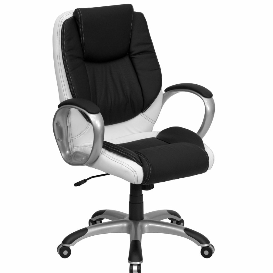 Office & Reception FLASH Executive Office Chairs | Mid-Back Two-Tone Leathersoft Executive Swivel Office Chair With Arms