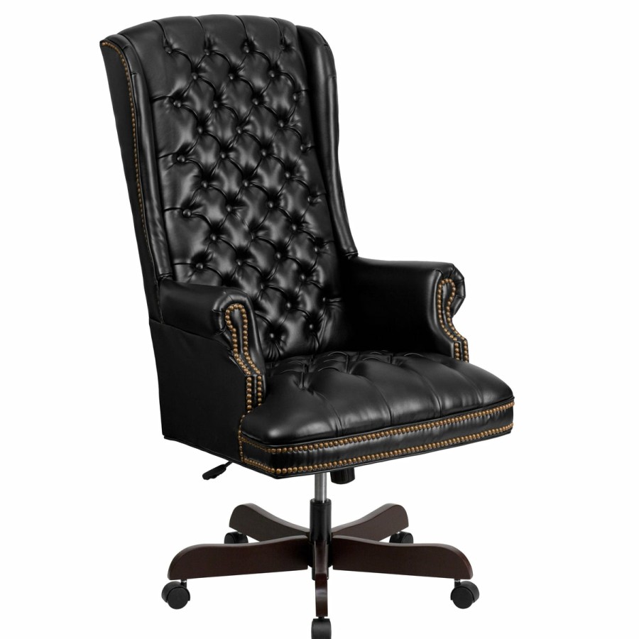 Office & Reception FLASH Executive Office Chairs | High Back Traditional Fully Tufted Leathersoft Executive Swivel Ergonomic Office Chair With Arms