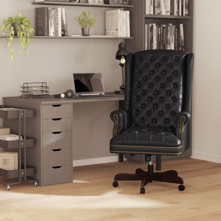 Office & Reception FLASH Executive Office Chairs | High Back Traditional Fully Tufted Leathersoft Executive Swivel Ergonomic Office Chair With Arms