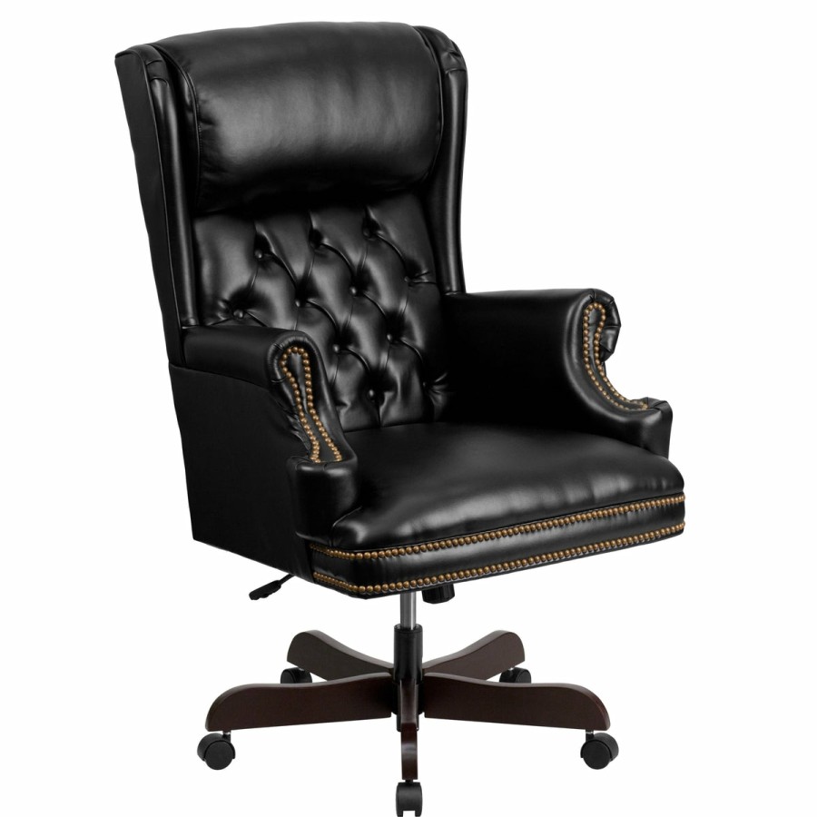 Office & Reception FLASH Executive Office Chairs | High Back Traditional Tufted Leathersoft Executive Swivel Ergonomic Office Chair With Oversized Headrest And Nail Trim Arms