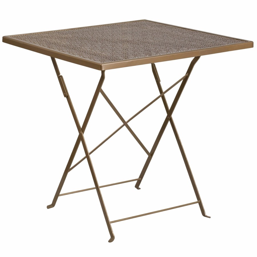 More FLASH | Oia Commercial Grade 28" Square Indoor-Outdoor Steel Folding Patio Table