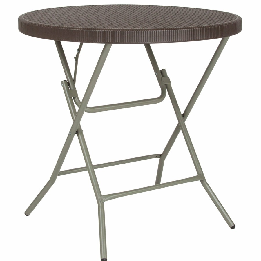 Folding & Event FLASH Plastic Folding Tables | 2.6-Foot Round Rattan Plastic Folding Table