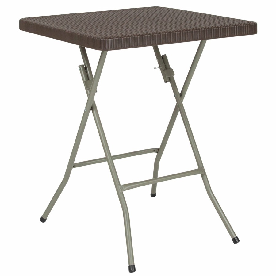 Folding & Event FLASH Plastic Folding Tables | 1.95-Foot Square Rattan Plastic Folding Table