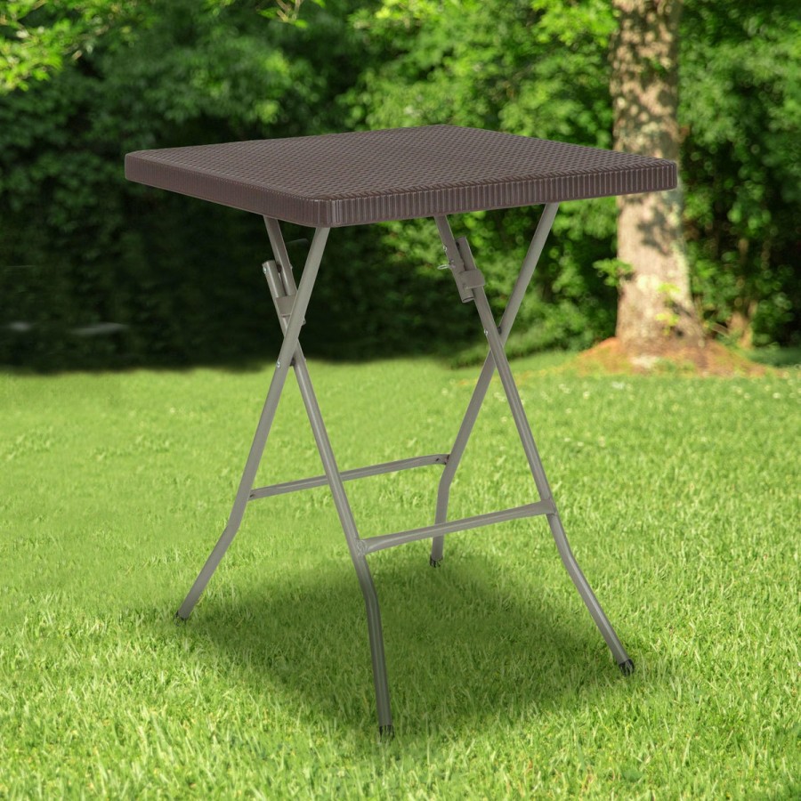 Folding & Event FLASH Plastic Folding Tables | 1.95-Foot Square Rattan Plastic Folding Table