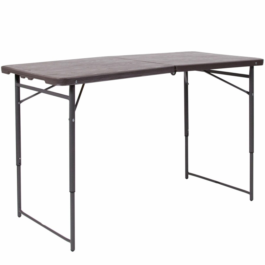 Folding & Event FLASH Plastic Folding Tables | 4-Foot Height Adjustable Bi-Fold Dark Gray Plastic Folding Table With Carrying Handle