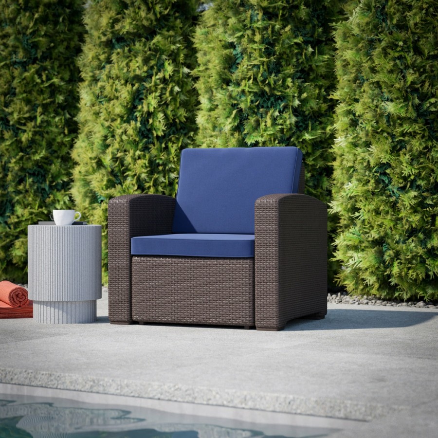 More FLASH | Seneca Faux Rattan Chair With All-Weather Cushion