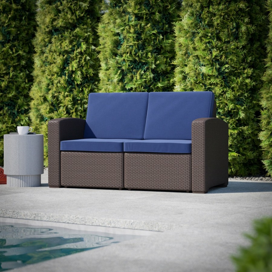 More FLASH | Seneca Faux Rattan Loveseat With All-Weather Cushions