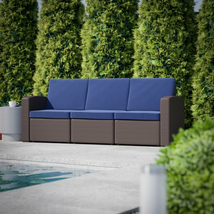 More FLASH | Seneca Faux Rattan Sofa With All-Weather Cushions