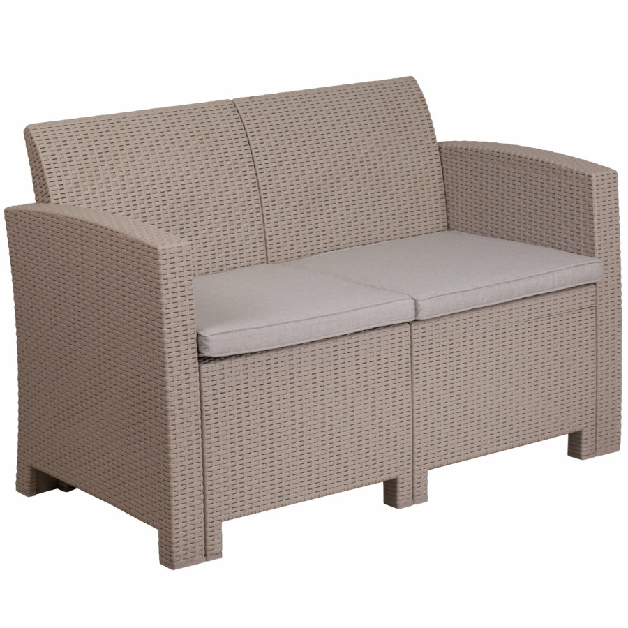 More FLASH | Seneca Faux Rattan Loveseat With All-Weather Cushions