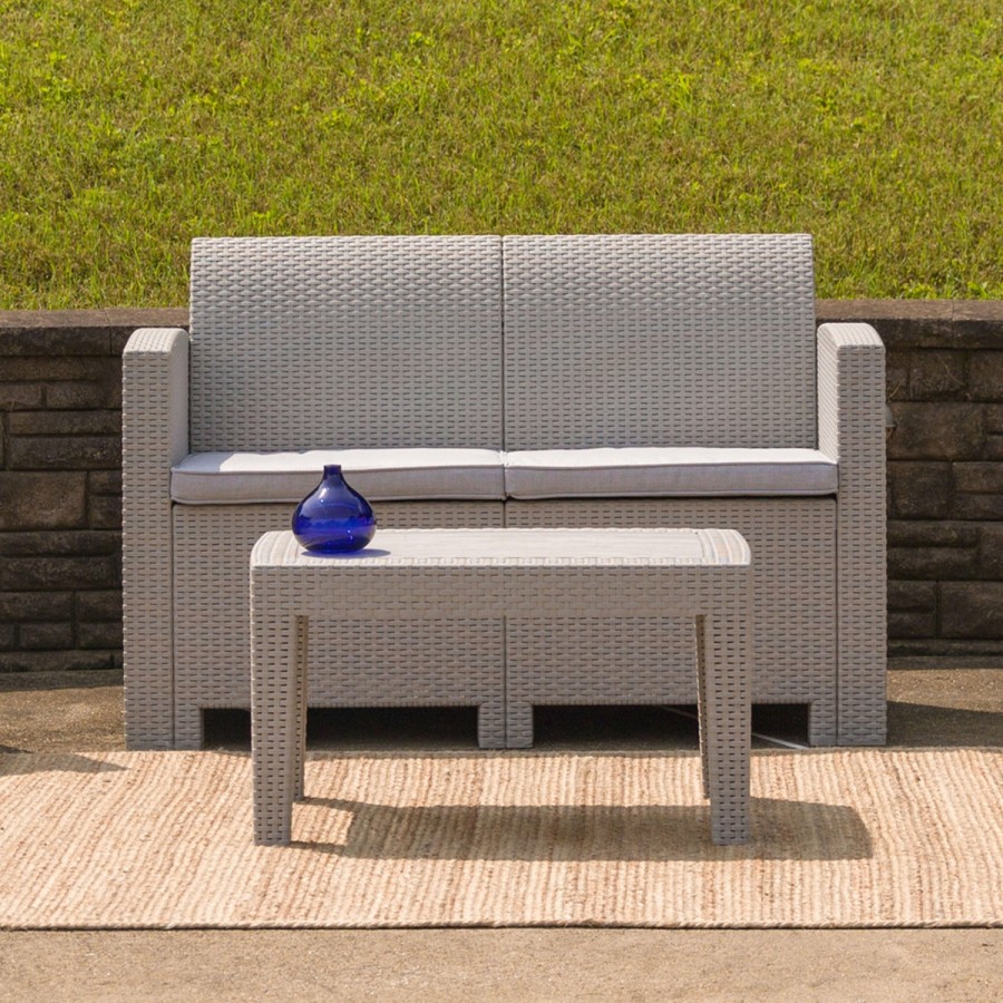 More FLASH | Seneca Faux Rattan Loveseat With All-Weather Cushions