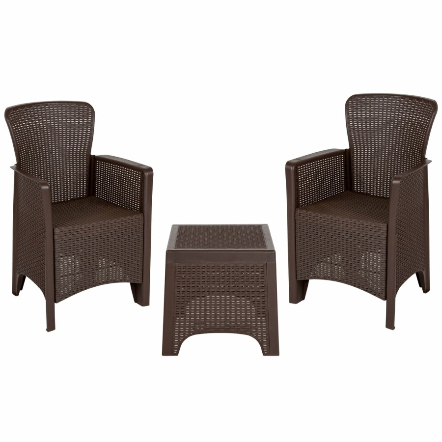 More FLASH | Seneca Faux Rattan Plastic Chair Set With Matching Side Table