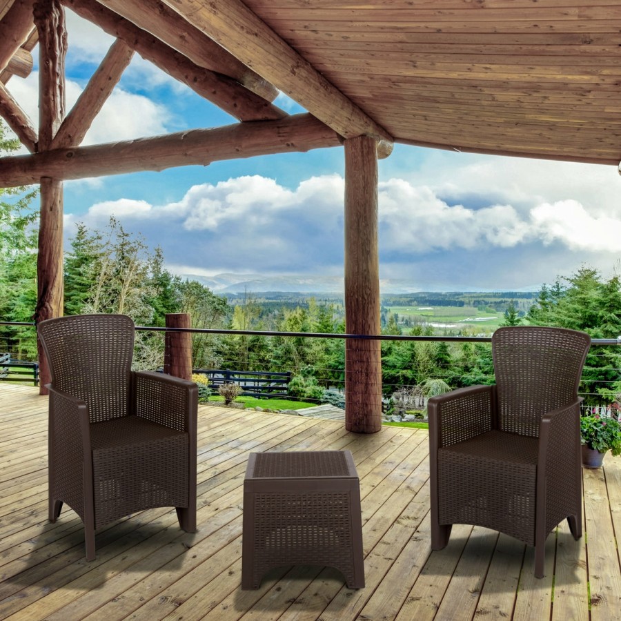 More FLASH | Seneca Faux Rattan Plastic Chair Set With Matching Side Table