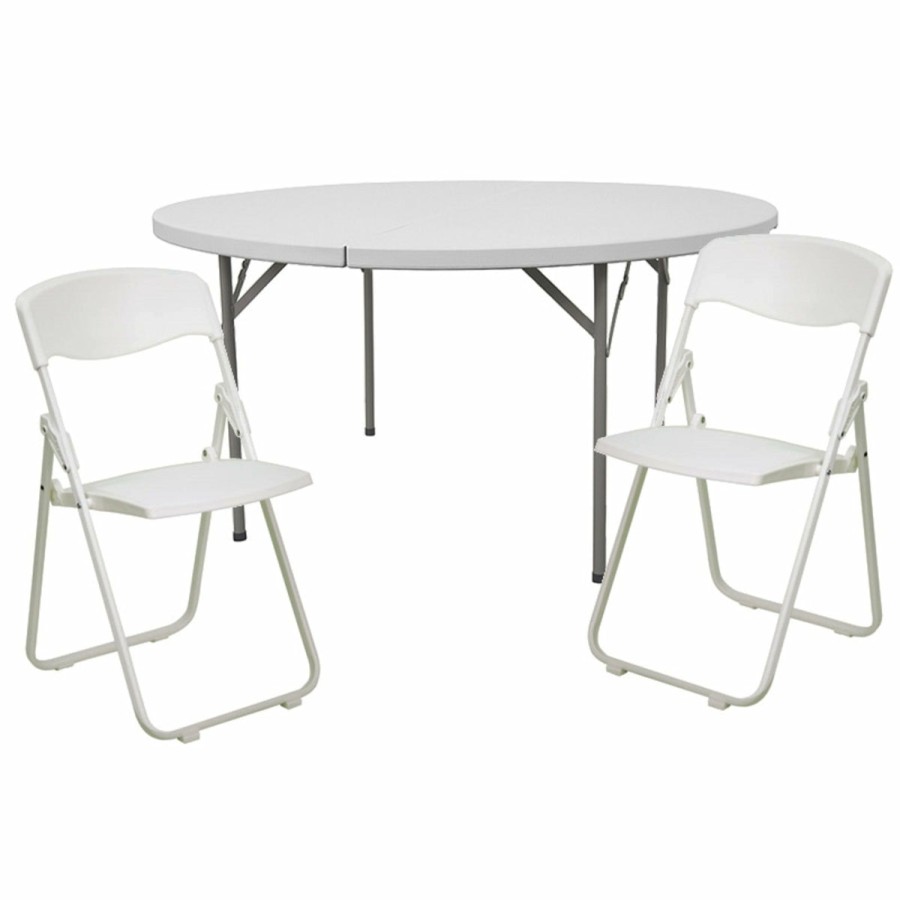 Classroom FLASH Folding Table & Chair Sets | 5-Foot Round Banquet Table Set With 8 Folding Chairs