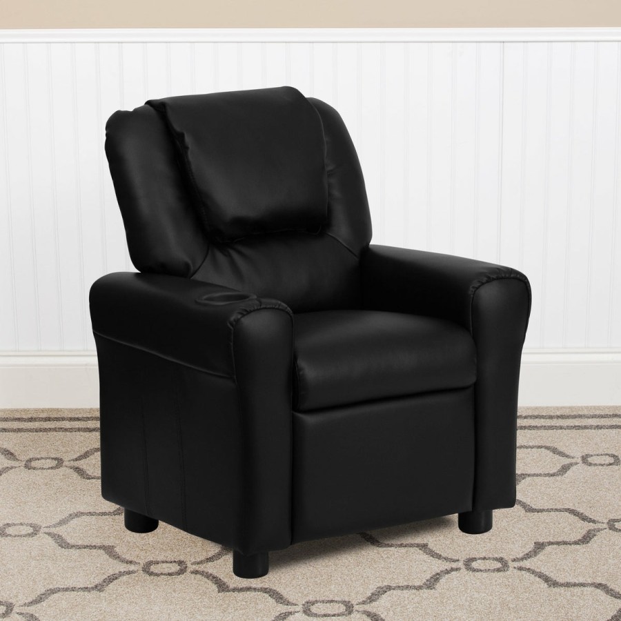 More FLASH | Contemporary Kids Recliner With Cup Holder And Headrest