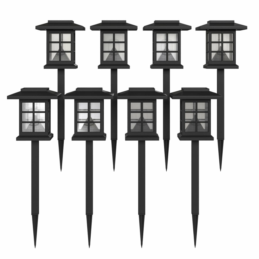 More FLASH | 8 Pack Lantern Style Led Solar Lights Weather Resistant Outdoor Solar Powered Lights For Pathway, Garden, & Yard