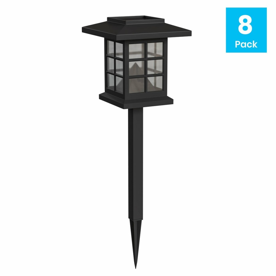 More FLASH | 8 Pack Lantern Style Led Solar Lights Weather Resistant Outdoor Solar Powered Lights For Pathway, Garden, & Yard