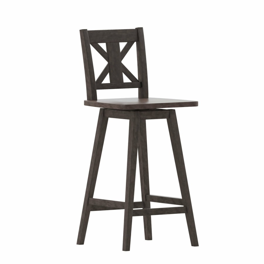 More FLASH | Gwendolyn Commercial Grade Solid Wood Modern Farmhouse Swivel Bar Height Barstool