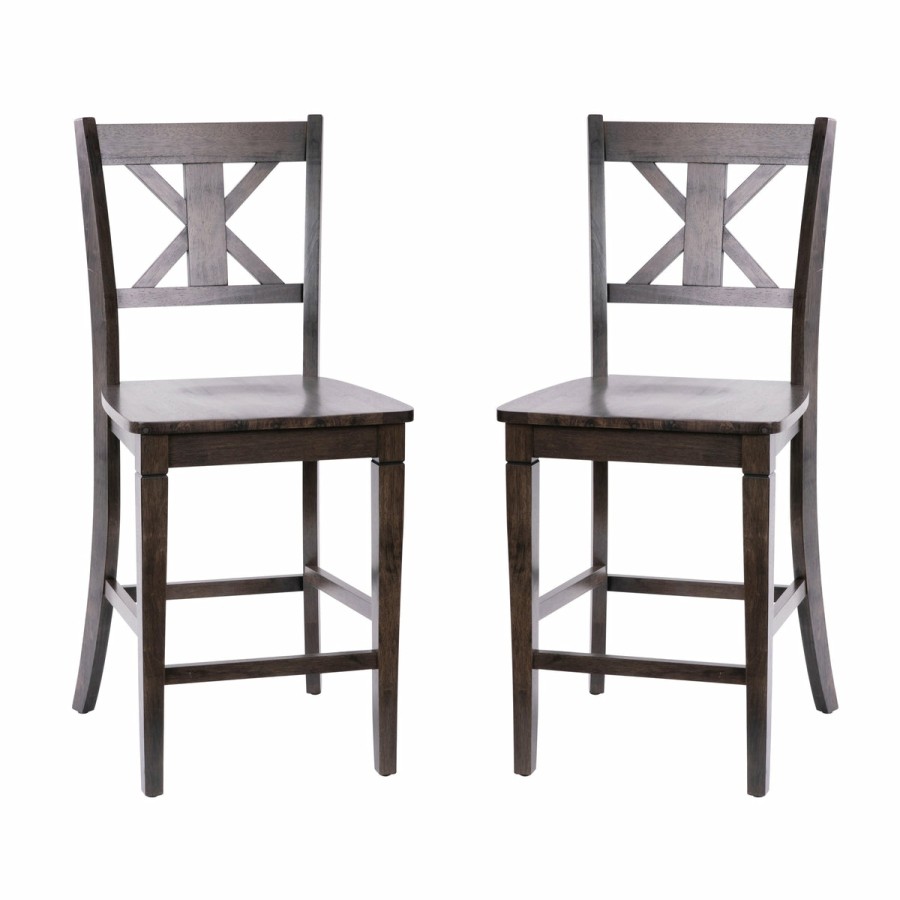 More FLASH | Gwendolyn Set Of 2 Commercial Grade Solid Wood Modern Farmhouse Counter Height Barstool