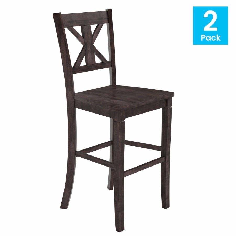 More FLASH | Gwendolyn Set Of 2 Commercial Grade Solid Wood Modern Farmhouse Counter Height Barstool