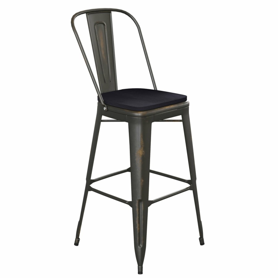 More FLASH | Carly Commercial Grade 30" High Metal Indoor-Outdoor Bar Height Stool With Back And Polystyrene Seat