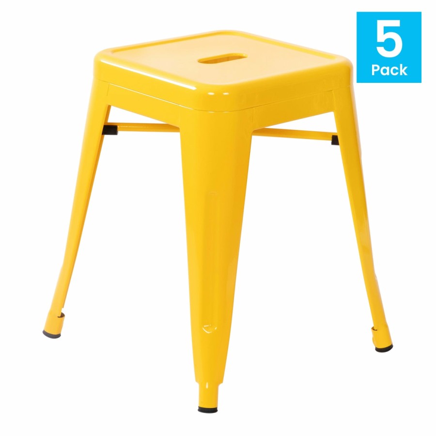 More FLASH | 18" Table Height Stool, Stackable Backless Metal Indoor Dining Stool, Commercial Grade Restaurant Stool - Set Of 4