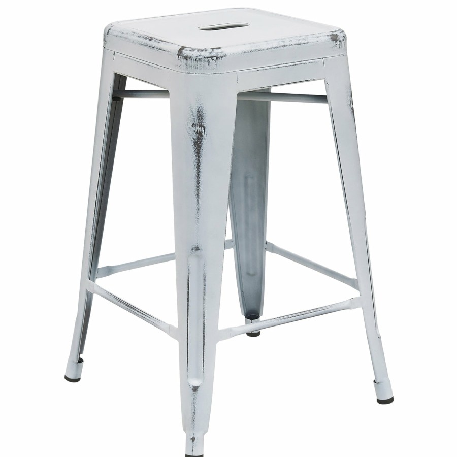 More FLASH | Commercial Grade 24" High Backless Distressed Metal Indoor-Outdoor Counter Height Stool