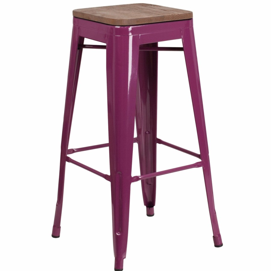 More FLASH | 30" High Backless Barstool With Square Wood Seat