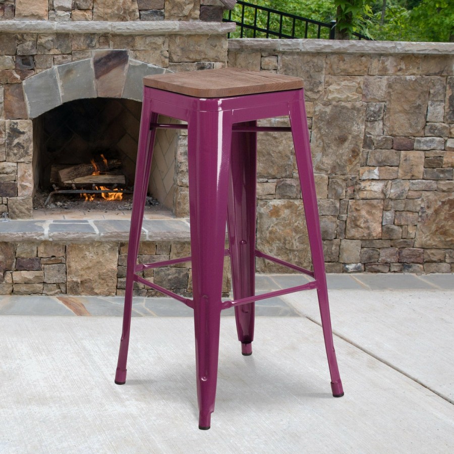 More FLASH | 30" High Backless Barstool With Square Wood Seat