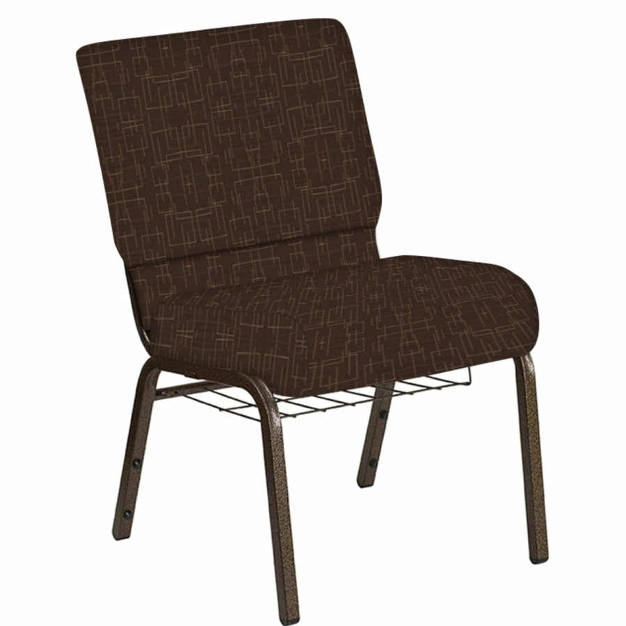 Church Chairs FLASH | 21''W Church Chair In Amaze Fabric With Book Rack - Gold Vein Frame