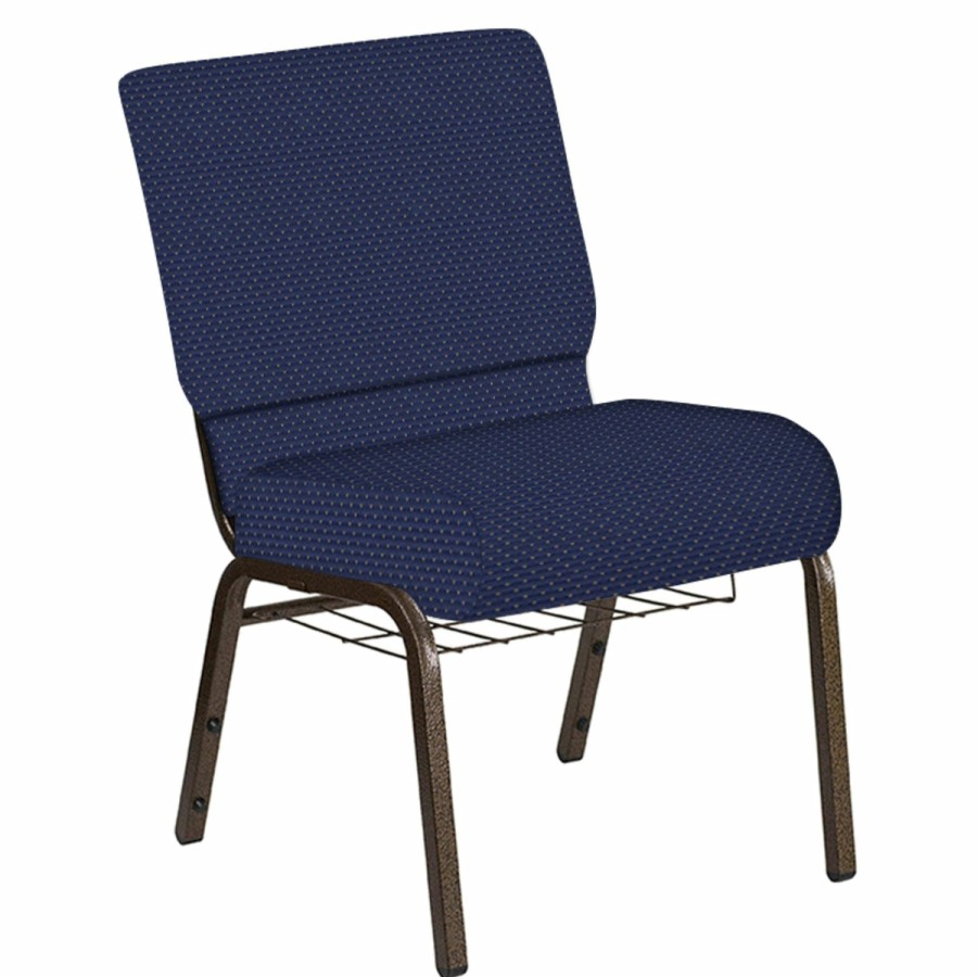 Church Chairs FLASH | 21''W Church Chair In Canterbury Fabric With Book Rack - Gold Vein Frame