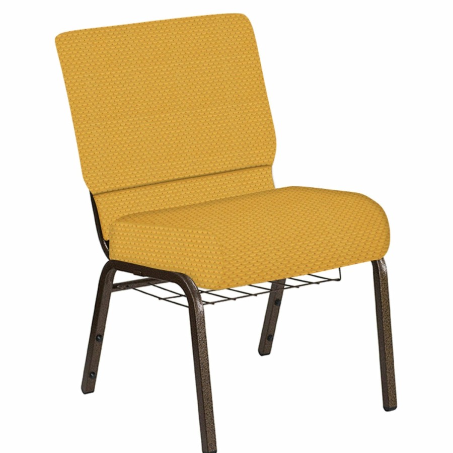 Church Chairs FLASH | Embroidered 21''W Church Chair In Canterbury Fabric With Book Rack - Gold Vein Frame