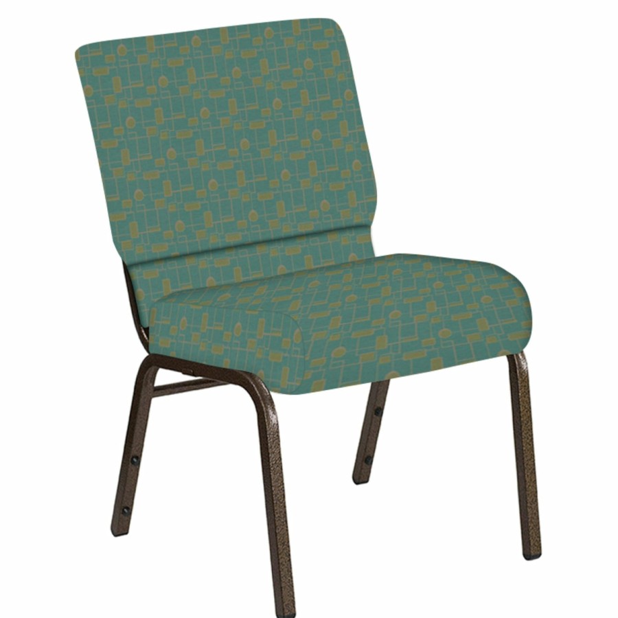 Church Chairs FLASH | Embroidered 21''W Church Chair In Circuit Fabric - Gold Vein Frame