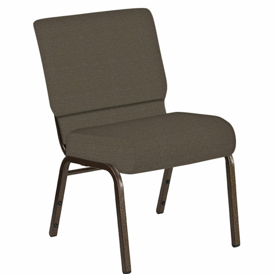 Church Chairs FLASH | Embroidered 21''W Church Chair In Cobblestone Fabric - Gold Vein Frame