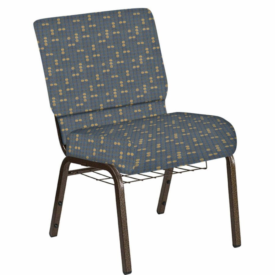 Church Chairs FLASH | Embroidered 21''W Church Chair In Eclipse Fabric With Book Rack - Gold Vein Frame