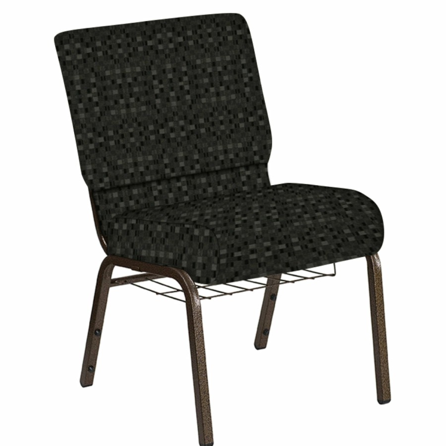 Church Chairs FLASH | 21''W Church Chair In Empire Fabric With Book Rack - Gold Vein Frame